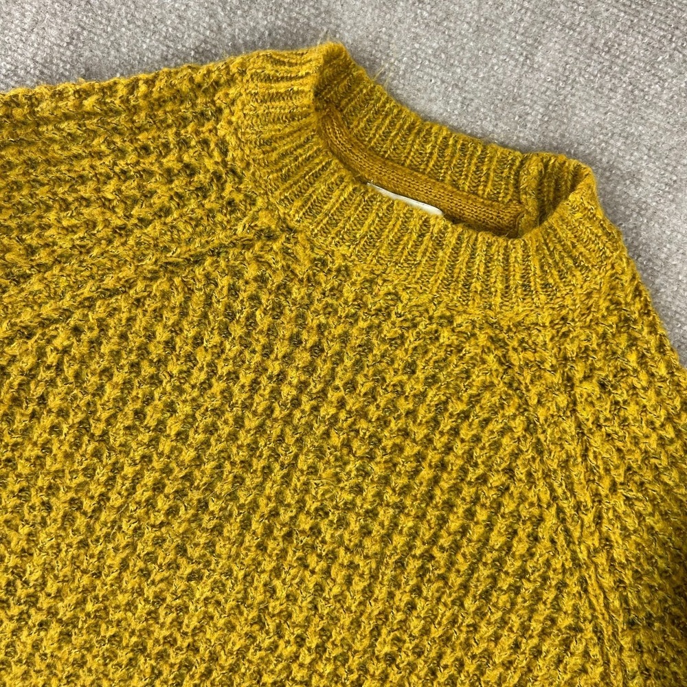 Forever 21 Sweater Womens Small Yellow Tight Knit Crew Neck Raglan Sleeve Casual